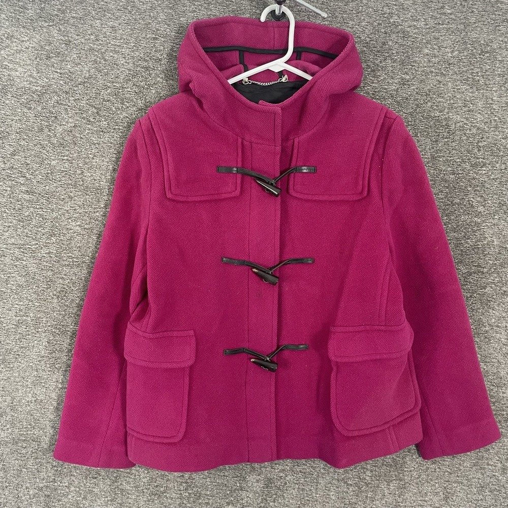 Burberry Coat Womens 12 Pink Wool Hooded Duffle Toggle Short England Pockets